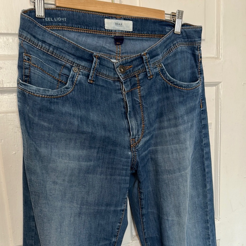 Brax Blue Slim Straight Jeans with Faded Denim